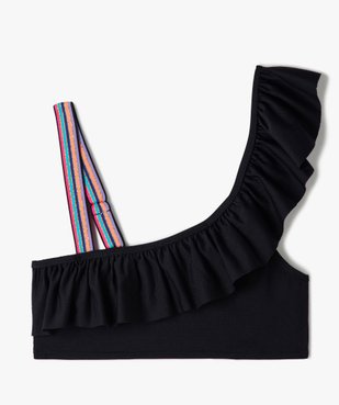 Haut de maillot de bain fille asymétrique avec bretelle rayée et pailletée vue1 - GEMO (JUNIOR) - GEMO