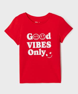 Tee-shirt manches courtes avec motif positif fille vue1 - GEMO (ENFANT) - GEMO