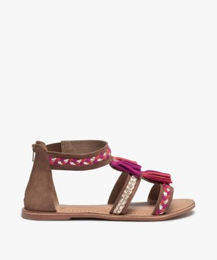 Sandales fille zippées à brides et pompons en cuir  vue1 - GEMO (ENFANT) - GEMO
