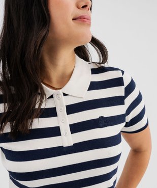 Polo rayé à manches courtes en maille côtelée femme - LuluCastagnette vue5 - LULUCASTAGNETTE - GEMO