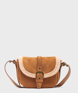Sac besace en velours avec fourrure imitation sur le rabat femme vue1 - GEMO (ACCESS) - GEMO