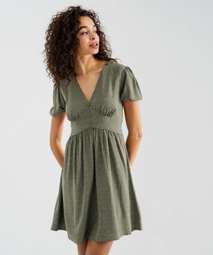 Robe courte à manches ballons en viscose imprimée femme vue1 - GEMO 4G FEMME - GEMO