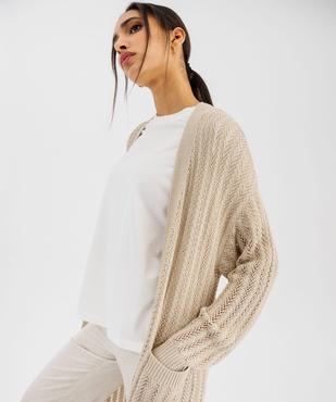 Gilet long en maille pailletée ajourée femme vue2 - GEMO(FEMME PAP) - GEMO