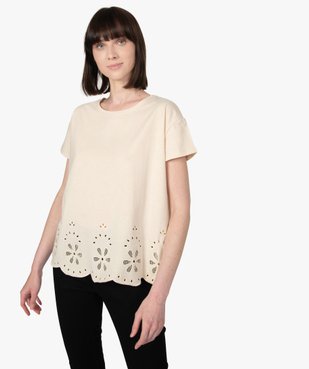 Tee-shirt femme à manches courtes avec bas brodé vue1 - GEMO(FEMME PAP) - GEMO