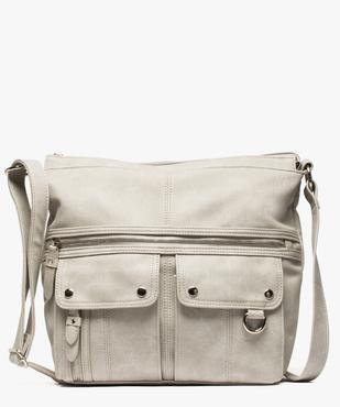 Besace femme en toile unie multipoches  vue1 - GEMO (ACCESS) - GEMO