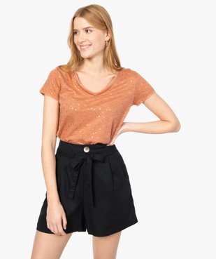 Tee-shirt femme à manches courtes avec motifs pailletés vue1 - GEMO(FEMME PAP) - GEMO