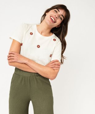 Tee-shirt manches courtes à motifs brodés femme vue1 - GEMO(FEMME PAP) - GEMO