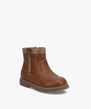 Boots bébé fille unies avec bride tressée sur le côté vue2 - GEMO(BEBE DEBT) - GEMO