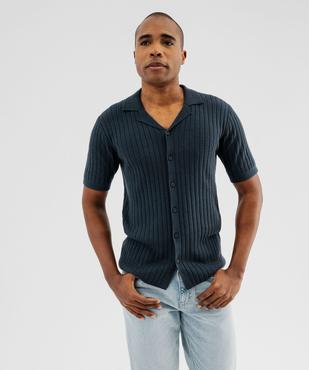 Chemise manches courtes en maille côtelée à col cubain homme vue1 - GEMO 4G HOMME - GEMO