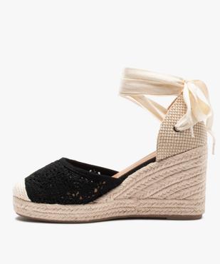 Sandales femme compensées dessus macramé et lacets ruban vue3 - SANS MARQUE - GEMO