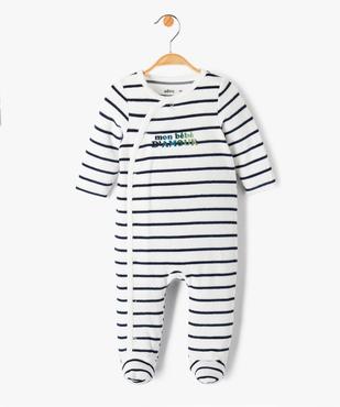 Pyjama bébé en velours avec ouverture devant et message brodé vue1 - GEMO(BB COUCHE) - GEMO