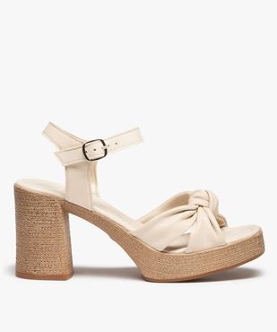 Sandales femme unies à talon et dessus cuir drapé – Tanéo  vue1 - TANEO - GEMO