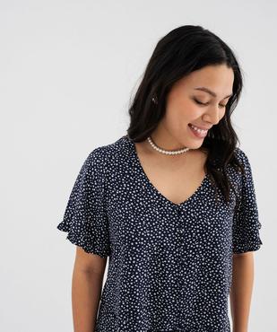 Blouse imprimée à manches courtes coupe courte femme vue2 - GEMO 4G FEMME - GEMO
