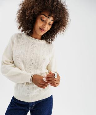 Pull en maille ajourée avec strass sur le col femme vue1 - GEMO(FEMME PAP) - GEMO