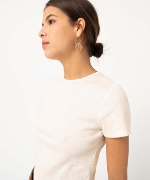 Tee-shirt femme à manches courtes en maille côtelée vue2 - GEMO(FEMME PAP) - GEMO