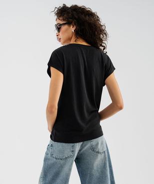 Tee-shirt manches courtes à col V coupe loose en lin femme vue3 - GEMO 4G FEMME - GEMO