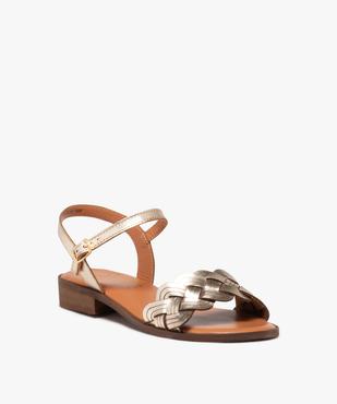 Sandales femme en cuir effet métallisé à large bride zig zag - Taneo vue2 - TANEO - GEMO