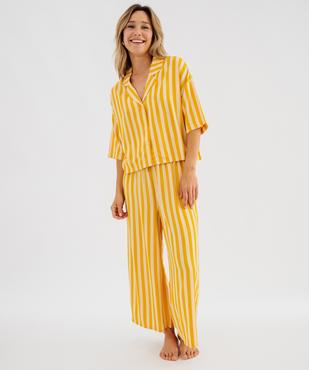 Haut de pyjama à rayures forme chemise en viscose femme vue4 - GEMO 4G FEMME - GEMO