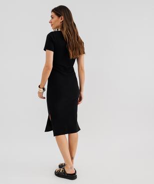 Robe longue moulante en maille de coton stretch côtelée femme vue3 - GEMO 4G FEMME - GEMO