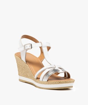 Sandales femme compensée avec brides en cuir détail métallisé - Taneo vue2 - TANEO - GEMO