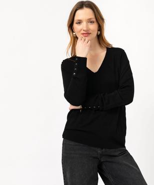 Pull fin à col V avec boutons aux poignets femme vue2 - GEMO 4G FEMME - GEMO