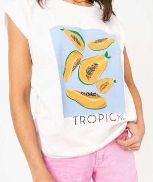 Tee-shirt manches courtes coupe loose en coton imprimé femme vue2 - GEMO(FEMME PAP) - GEMO