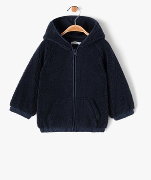 Sweat zippé à capuche en maille peluche bébé garçon vue1 - GEMO(BEBE DEBT) - GEMO