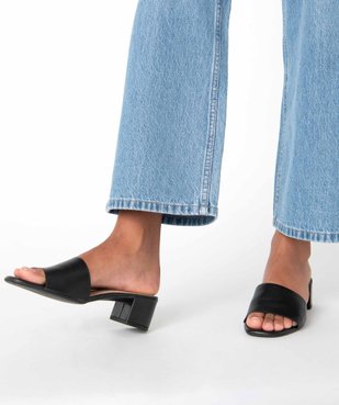 Mules femme à talon carré dessus cuir uni vue1 - GEMO(URBAIN) - GEMO