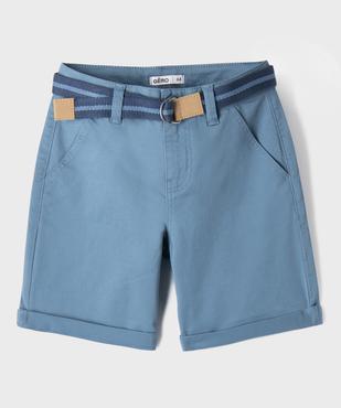 Bermuda chino en twill de coton stretch avec revers et ceinture garçon vue1 - GEMO (ENFANT) - GEMO