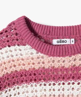 Pull fille ajouré à rayures tricolores vue3 - GEMO (ENFANT) - GEMO