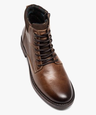 Boots homme en cuir grainé uni avec intérieur doublé  vue5 - GEMO (CASUAL) - GEMO
