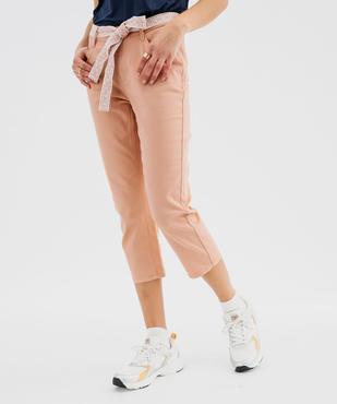 Pantacourt slim taille haute en coton stretch avec ceinture à nouer femme vue1 - GEMO 4G FEMME - GEMO