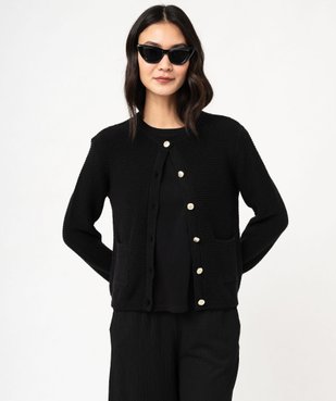 Gilet femme en maille fantaisie et boutons gravés femme vue1 - GEMO(FEMME PAP) - GEMO