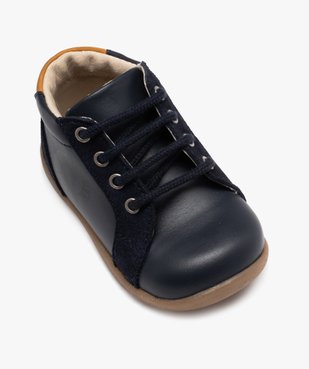 Chaussures premiers pas bébé garçon en cuir uni et à lacets vue5 - GEMO(BEBE DEBT) - GEMO