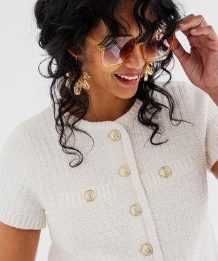 Pull manches courtes en maille texturée à boutons femme vue2 - GEMO(FEMME PAP) - GEMO