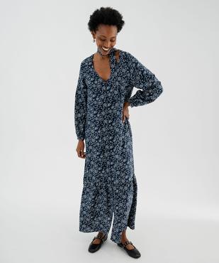 Robe chemise longue à manches longues en viscose fleurie femme vue4 - GEMO(FEMME PAP) - GEMO