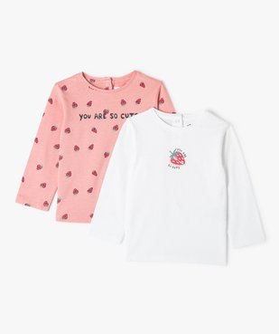 Tee-shirt bébé fille à manches longues et motifs fruits (lot de 2) vue1 - GEMO(BEBE DEBT) - GEMO