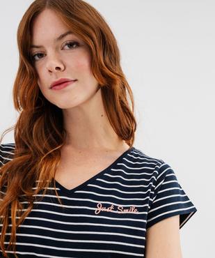 Chemise de nuit en jersey rayé à col V femme vue2 - GEMO 4G FEMME - GEMO