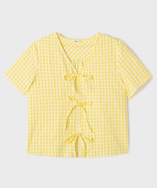 Blouse manches courtes en coton gaufré à carreaux vichy et col V femme grande taille vue1 - GEMO (G TAILLE) - GEMO