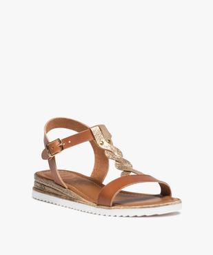 Sandales femme compensées en cuir avec détail tressé doré - Taneo vue2 - TANEO - GEMO