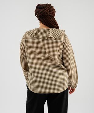 Chemise manches longues en coton stretch à carreaux et grand col femme grande taille vue3 - GEMO (G TAILLE) - GEMO