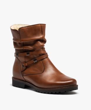 Boots fourrées femme dessus cuir uni à bride décorative – Tanéo vue2 - TANEO - GEMO