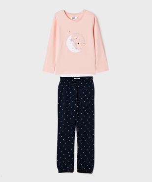 Pyjama bicolore avec motif lune et étoiles fille vue1 - GEMO 4G FILLE - GEMO