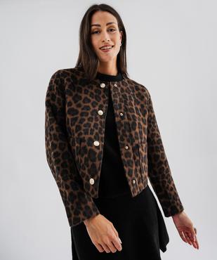 Veste courte en fourrure imitation imprimé léopard femme vue4 - GEMO(FEMME PAP) - GEMO