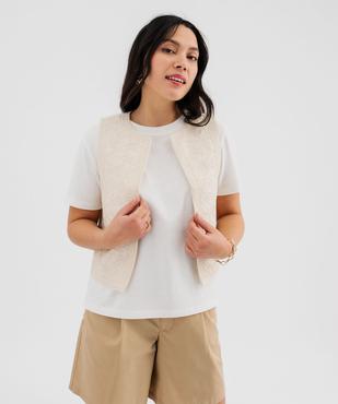 Veste sans manches brodée porté ouvert femme vue2 - GEMO 4G FEMME - GEMO