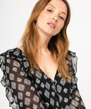 Tee-shirt femme imprimé à manches longues en voile et volants vue2 - GEMO(FEMME PAP) - GEMO