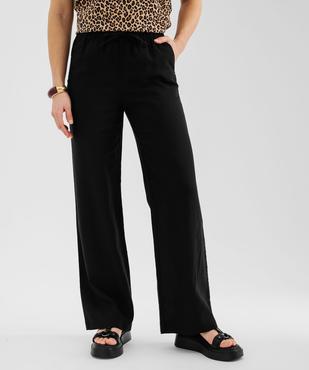 Pantalon large en viscose et lin à taille élastiquée femme vue1 - GEMO 4G FEMME - GEMO