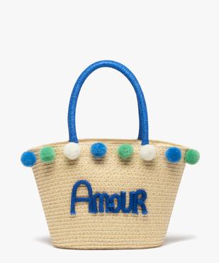 Sac fille en paille forme panier avec broderie et pompons vue1 - GEMO (ENFANT) - GEMO