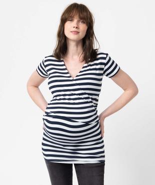 Tee-shirt de grossesse et allaitement cache-cœur rayé vue1 - GEMO (MATER) - GEMO