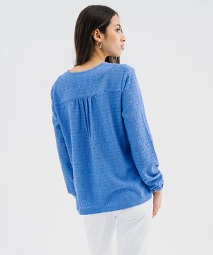 Tee-shirt à manches longues et col V en maille ajourée femme vue3 - GEMO 4G FEMME - GEMO